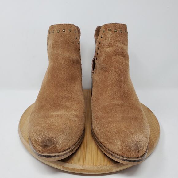 Steve Madden Lyz Ankle Boots‎ Womens 9 Brown Suede Studded Western Cut Out Side - Picture 3 of 12